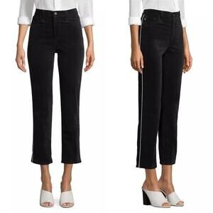 NWT AG The Isabelle High Rise Straight Crop Black Stretch Velvet 27 Side Stripe